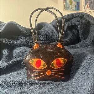 Black/ red Cat Face Handbag with Colorful Eyes